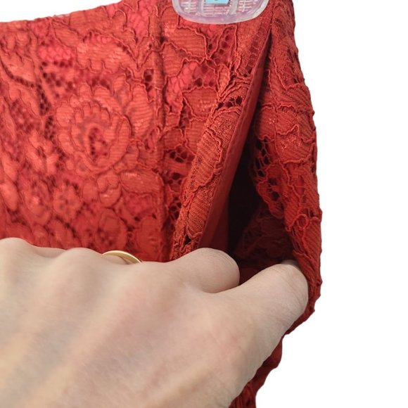 Bebe Womens 4 Red Floral Lace High Rise Sheer Wide Leg Trouser Pants Pockets - Picture 6 of 10